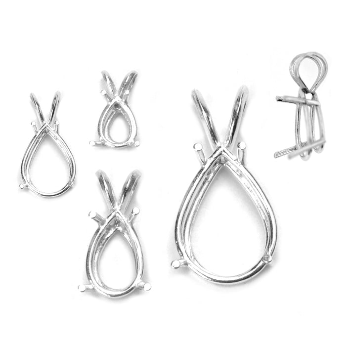 Sterling Silver Pear 4-Prong Pendants