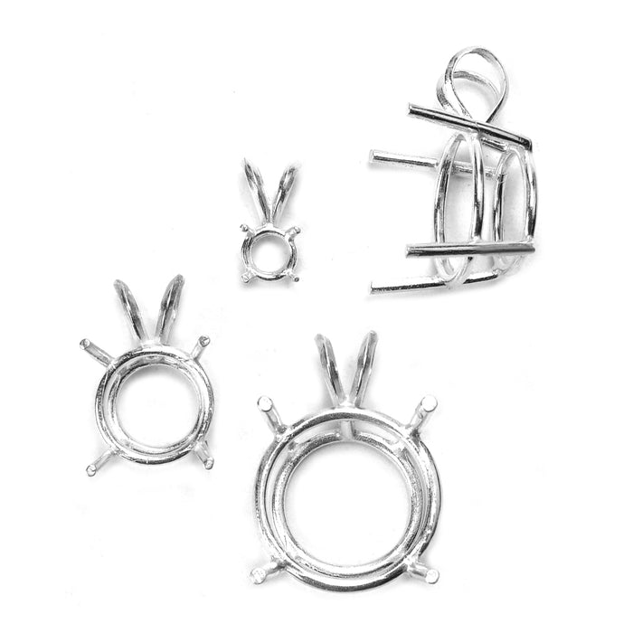 Sterling Silver Round 4-Prong Pendants