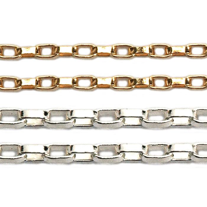 Sterling Silver & Yellow Gold Filled Oblong Rolo Chain 0.9mm - 5 Ft. (60 Inch) Pack - Otto Frei