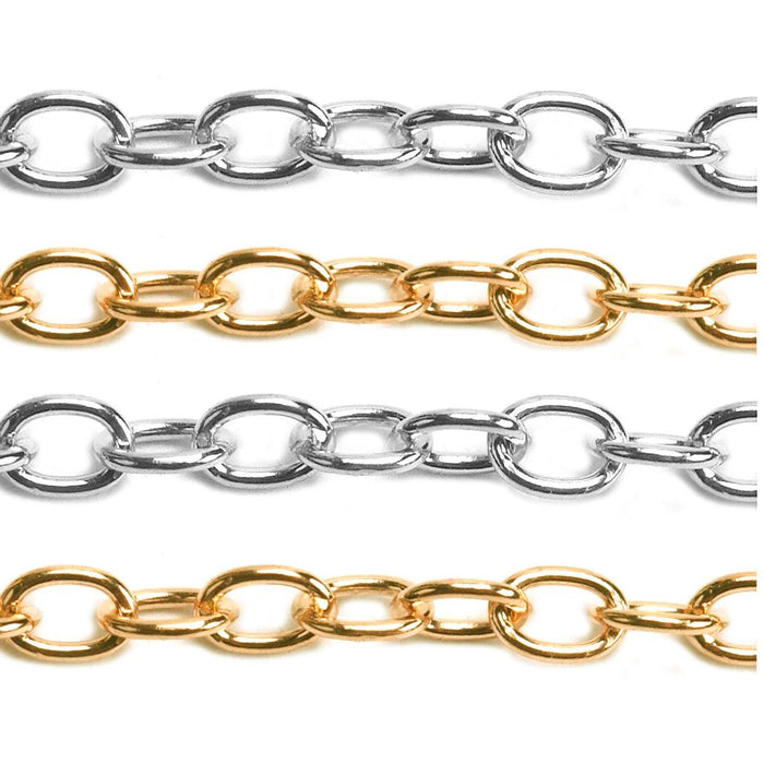 Sterling Silver & Yellow Gold Filled Round Cable Chain 1.2mm - 5 Ft. (60 Inch) Pack - Otto Frei