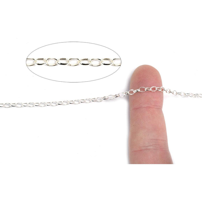 Sterling Silver Oval Rolo Chain 2.8mm x 4.0mm-5 Ft. (60 Inch) Pack - Otto Frei