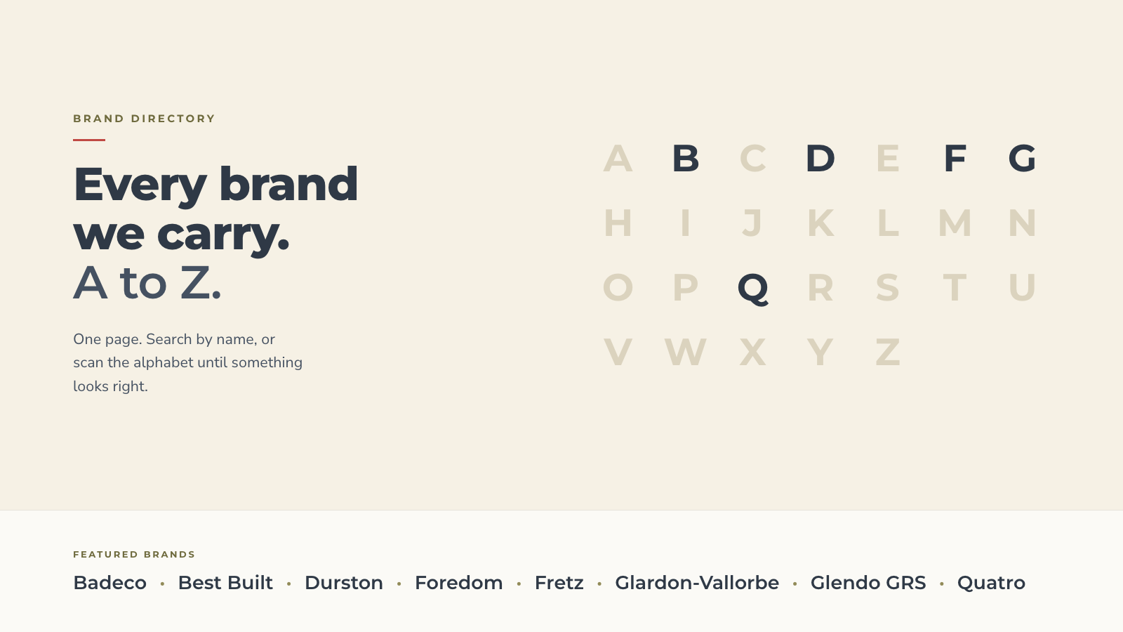 Otto Frei brand directory: every brand we carry, A to Z, with the alphabet and the eight featured brands