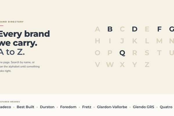 Otto Frei brand directory: every brand we carry, A to Z, with the alphabet and the eight featured brands