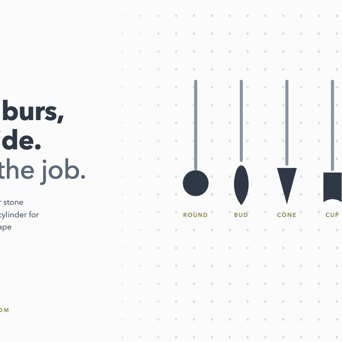Bur shape guide graphic with round bud cone cup cylinder and knife edge silhouettes
