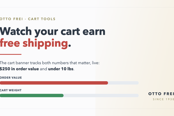 Watch your cart earn free shipping: Otto Frei hero card with order value and cart weight progress bars