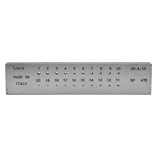 Placa de trefilado con estrella de 6 puntas, de 3 a 1 mm, 20 orificios