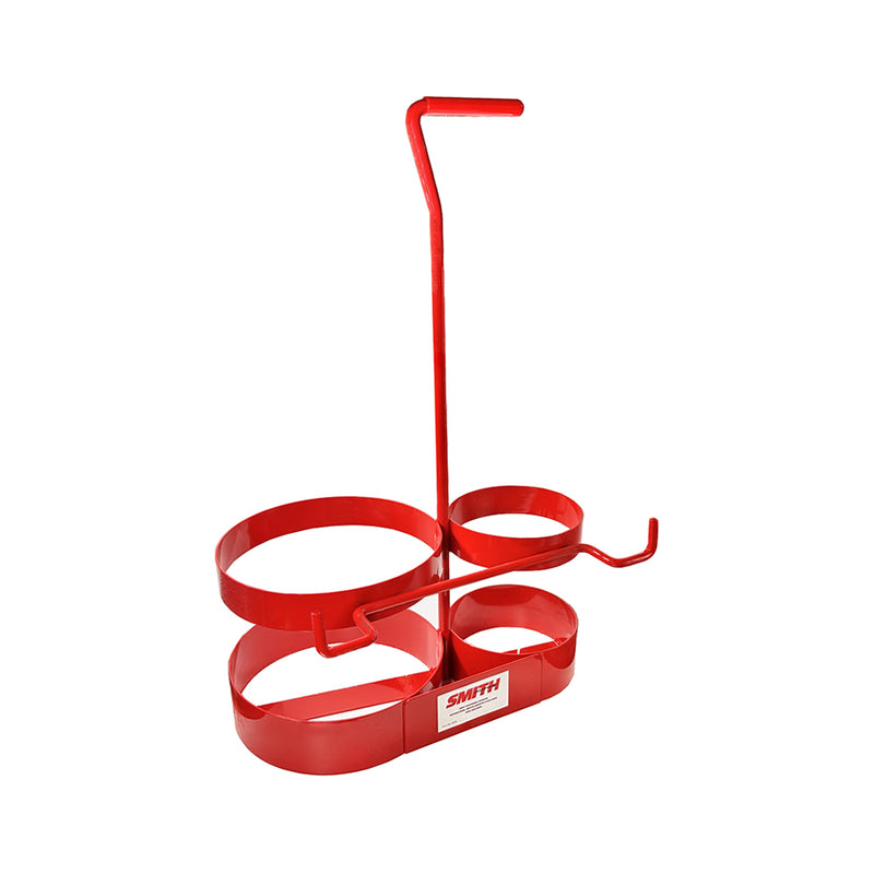 Der Stahl-Caddy passt nur für einen 20-Kubikfuß-Sauerstofftank und einen 5-Pfund-Propantank