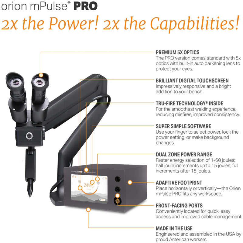Orion mPulse PRO Permanent Jewelry Welder With Microscope on Articulation Arm & Choice of Stylus Color