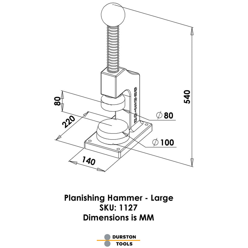 Durston 1127 Planierhammer mit Federmechanismus, 3-1/4" (80 mm) obere Platte