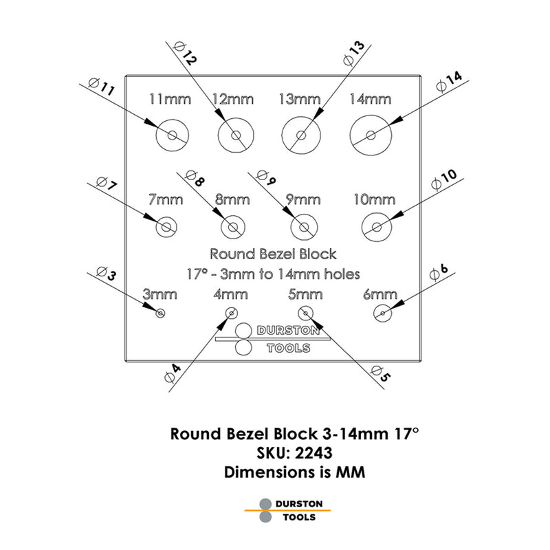 Durston Runder Lünettenblocksatz – 17 Grad – 3 Reihen 3 mm bis 14 mm