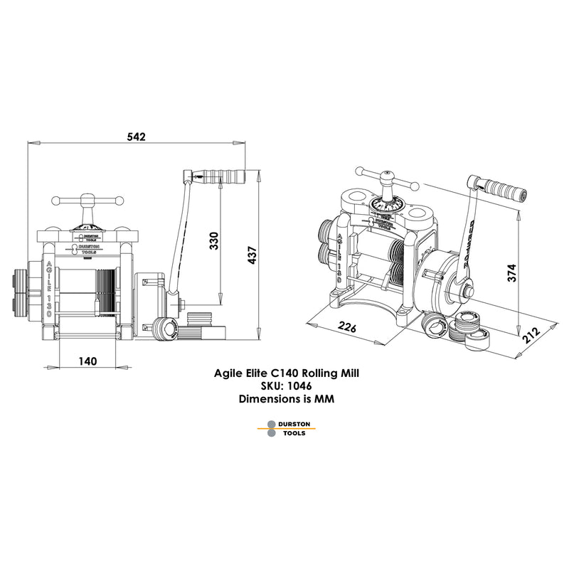 Durston 1046 Agile Elite C140 Kombi-Walzwerk mit Untersetzungsgetriebe und Verlängerungswalzen