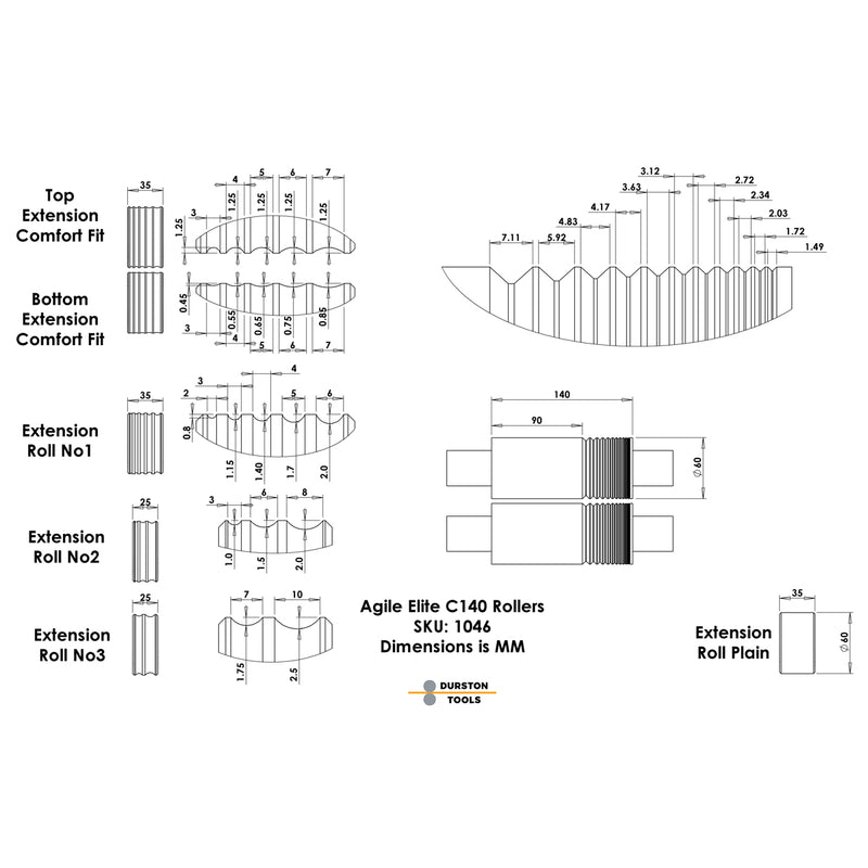 Durston 1046 Agile Elite C140 Kombi-Walzwerk mit Untersetzungsgetriebe und Verlängerungswalzen