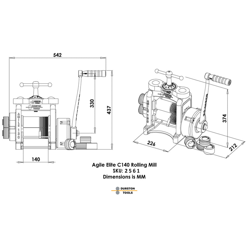 Durston 2561 Agile Elite C140 Pink Edition Combo Rolling Mill with Reduction Gear & Extension Rolls