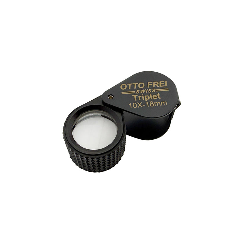 Otto Frei Black 10X Triplet Loupe with 18 mm Diameter Lens, Rubber Grip & Leather Case