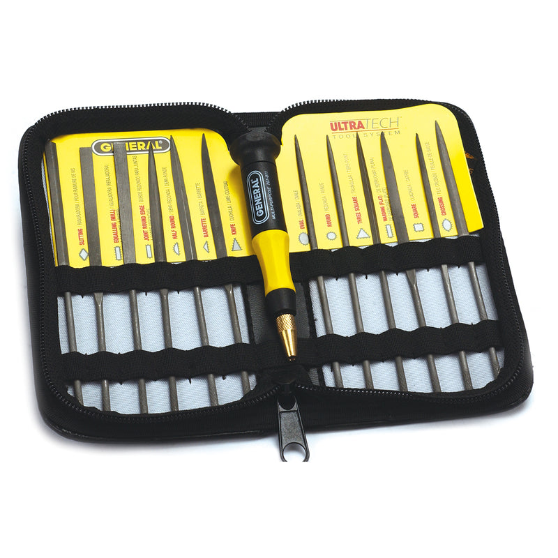 General Nadelfeilen-Set, 12-5-1/2" (14 cm), Hieb 2, mittel, mit Griff und Tasche