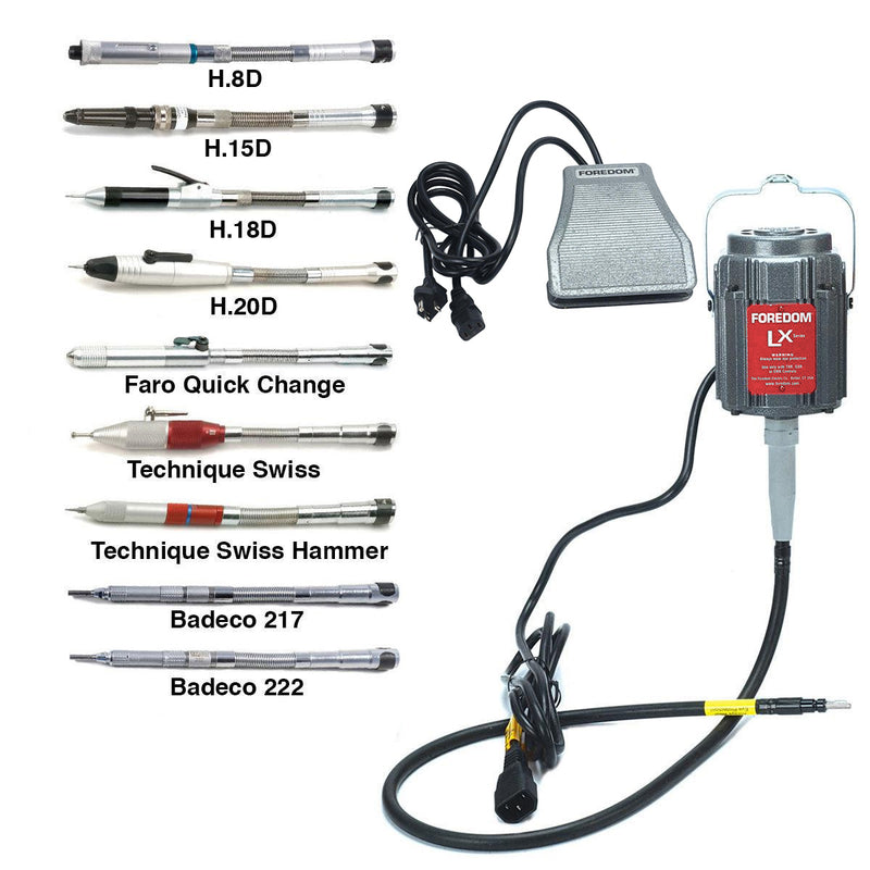Foredom M.LX-230V Motor with C.SXR-2 Cast Iron Foot Control, Choice of Handpiece - 230V