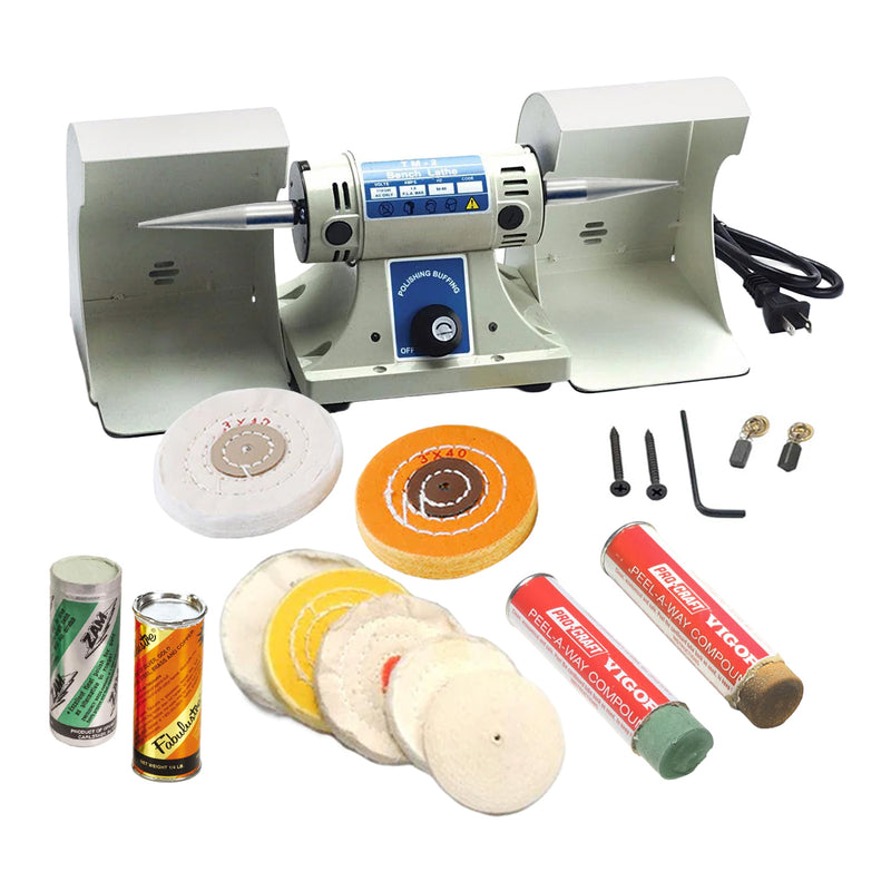 EuroTool Value Line Otto Frei Bench Lathe Kit de pulido con 2 campanas y accesorios