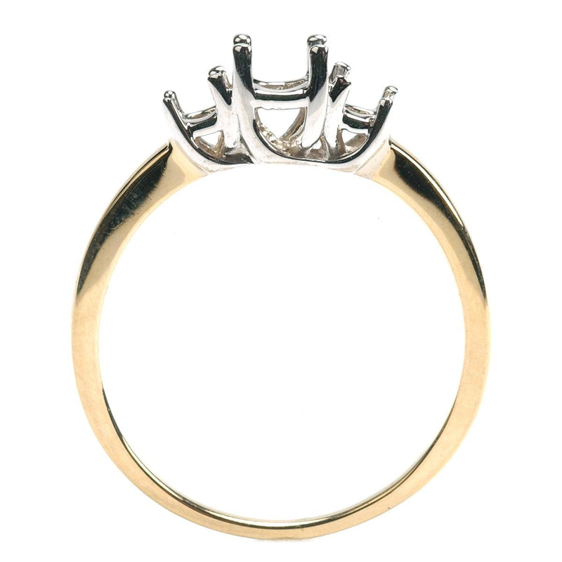 14K Two-Tone 3-Stone Criss-Cross Ring Mountings-Round 7.5mm Center Stone with 2- 5mm Round Sides - Otto Frei