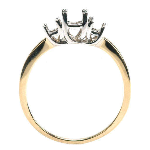 14K Two-Tone 3-Stone Criss-Cross Ring Mountings-Round 7.5mm Center Stone with 2- 5mm Round Sides - Otto Frei