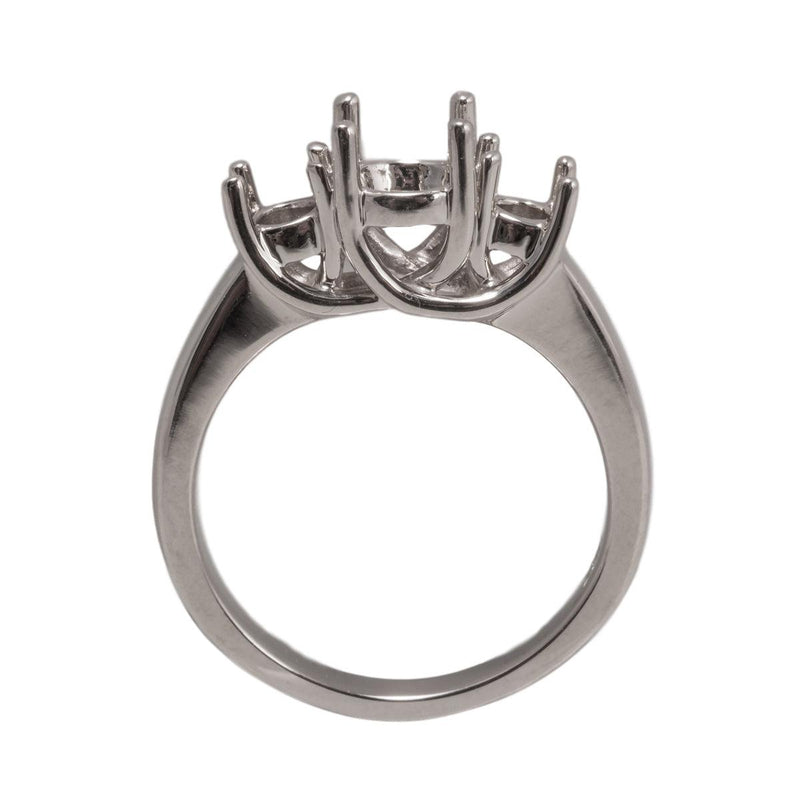 14K White 3-Stone Criss-Cross Ring Mountings- Round 6.5mm Center Stone with Two 3.5mm Round Sides - Otto Frei