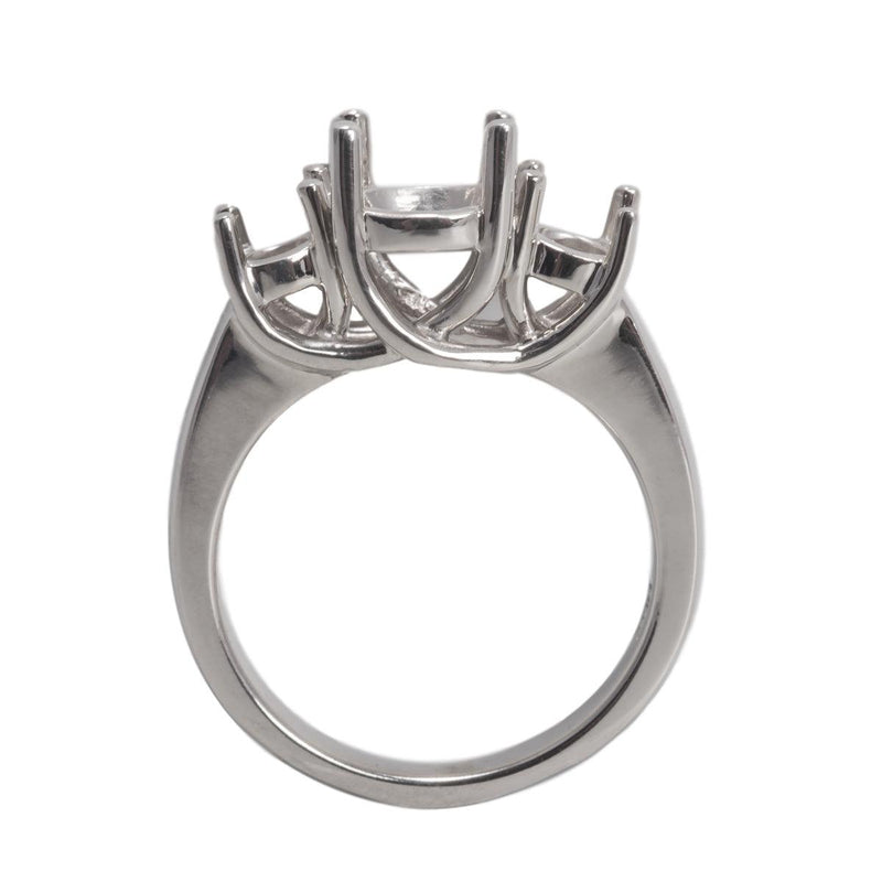 14K White 3-Stone Criss-Cross Ring Mountings-Round 8mm Center Stone with Two- 5mm Round Sides - Otto Frei