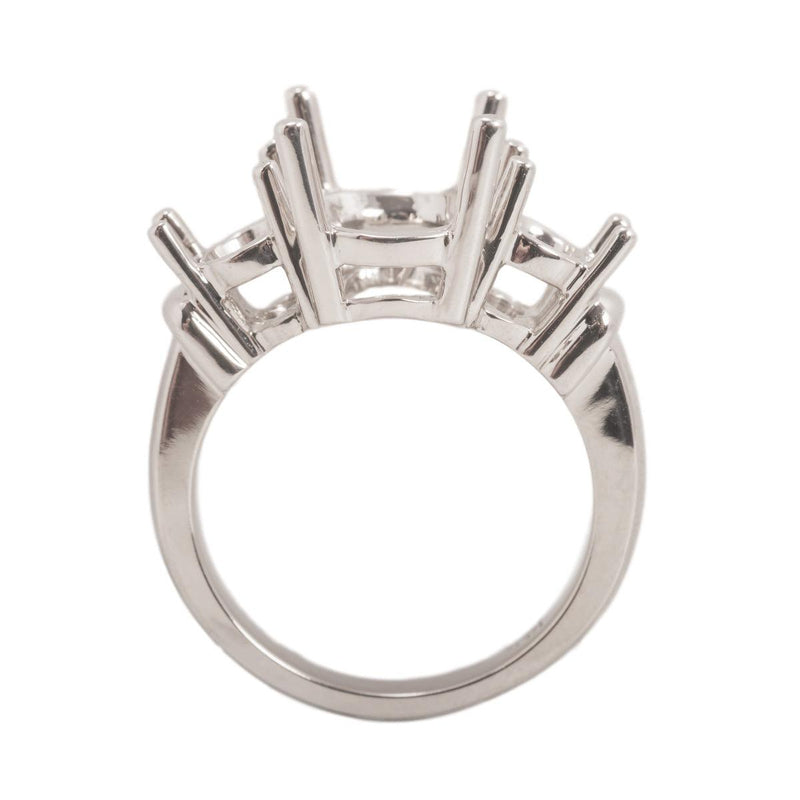 14K White 3-Stone Oval Ring Mounting-11mm x 9mm Center Stone With Two 7mm x 5mm Oval Sides - Otto Frei