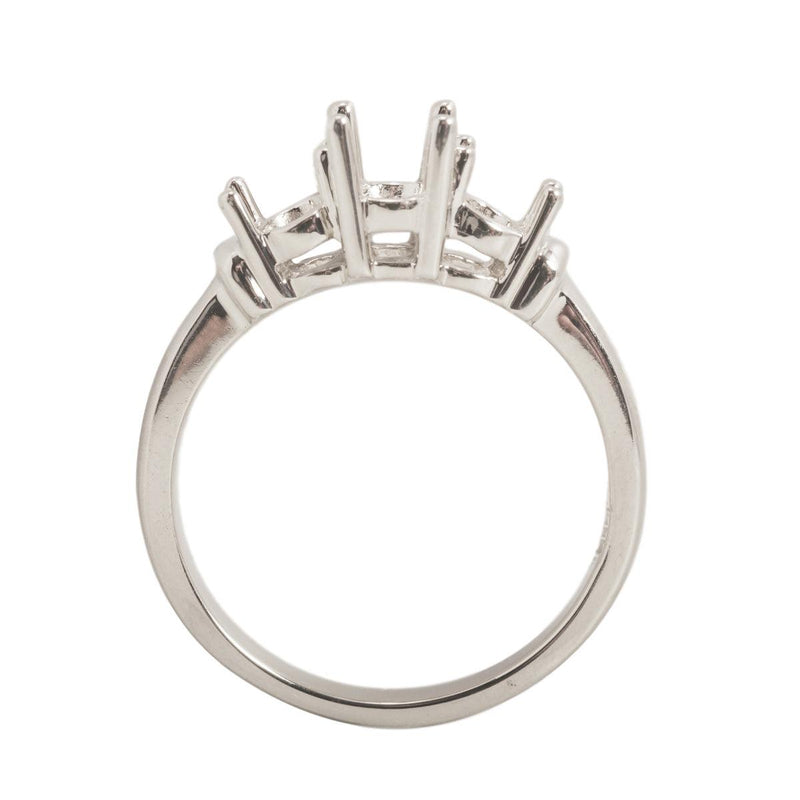 14K White 3-Stone Oval Ring Mounting-6.5mm x 4.5mm Center Stone With Two 5mm x 4mm Oval Sides - Otto Frei