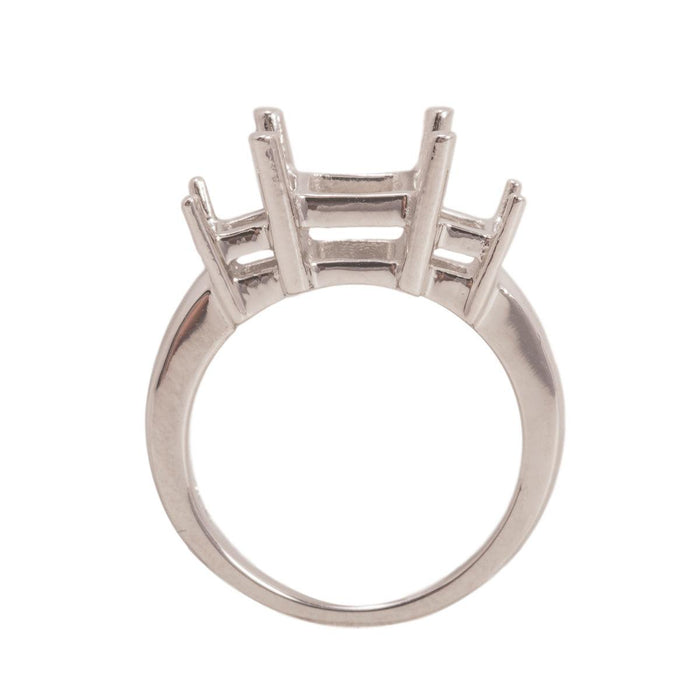 14K White 3-Stone Square Ring Mounting-Square 6.5mm Center Stone with Two-4mm Square Sides - Otto Frei