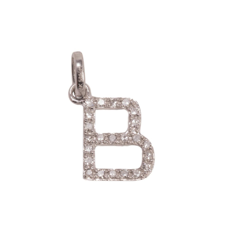 14K White Letter B Diamond Charm 8pts 8mm - Otto Frei