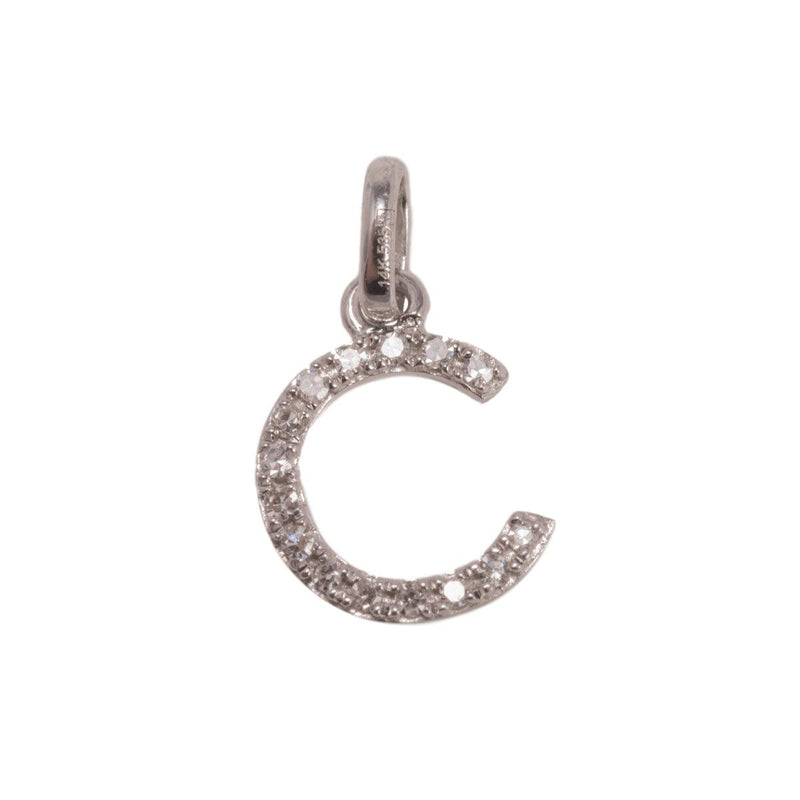 14K White Letter C Diamond Charm 5pts 8mm - Otto Frei