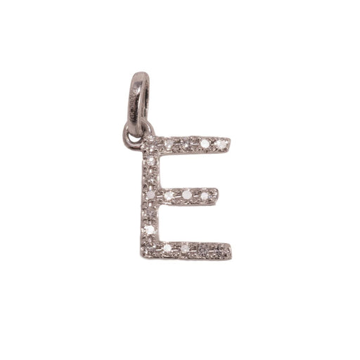 14K White Letter E Diamond Charm 6pts 8mm - Otto Frei