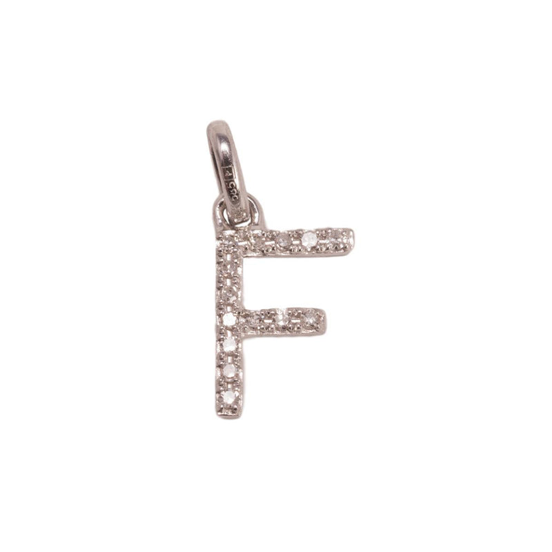 14K White Letter F Diamond Charm 5pts 8mm - Otto Frei