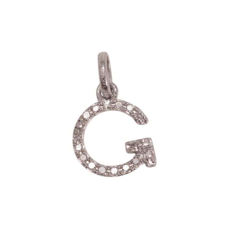 14K White Letter G Diamond Charm 6pts 8mm - Otto Frei