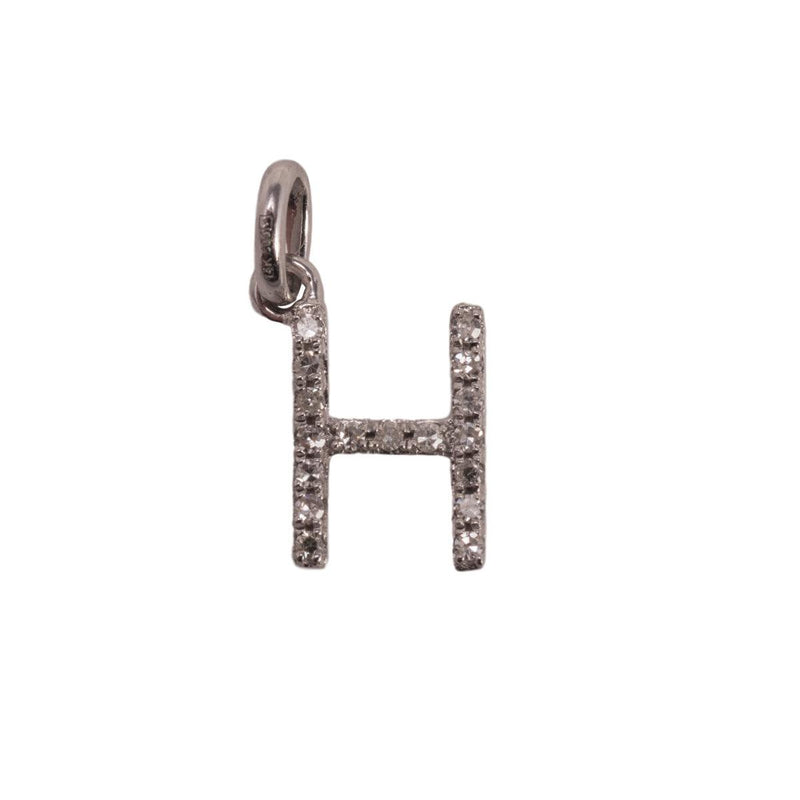14K White Letter H Diamond Charm 6pts 8mm - Otto Frei