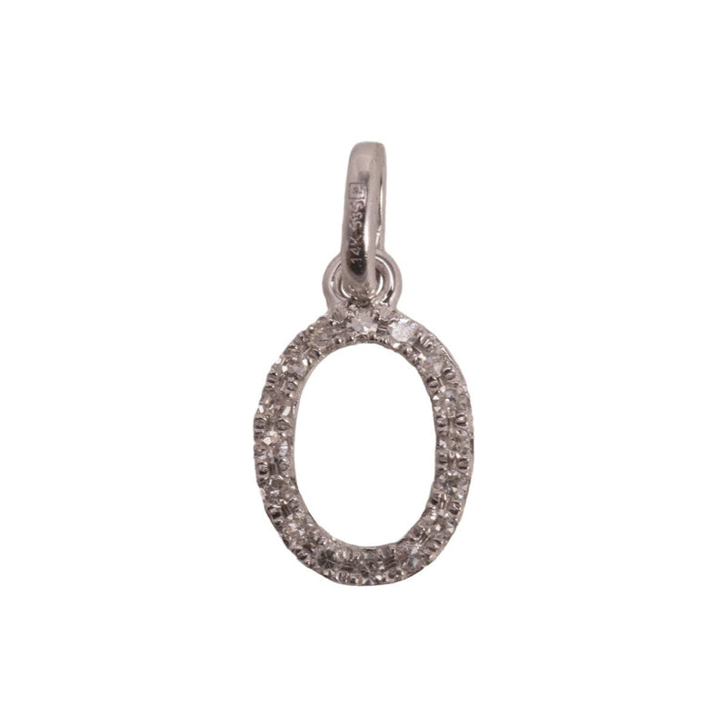 14K White Letter O Diamond Charm 6pts 8mm - Otto Frei