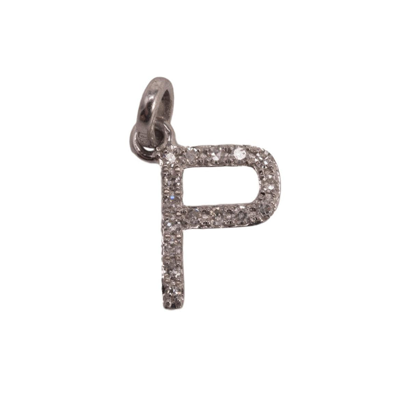 14K White Letter P Diamond Charm 6pts 8mm - Otto Frei