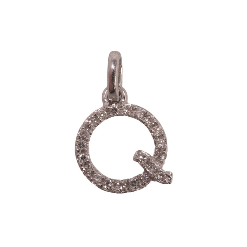 14K White Letter Q Diamond Charm 7pts 8mm - Otto Frei