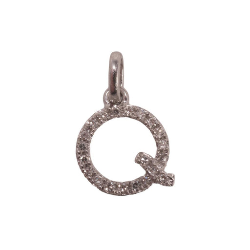 14K White Letter Q Diamond Charm 7pts 8mm - Otto Frei