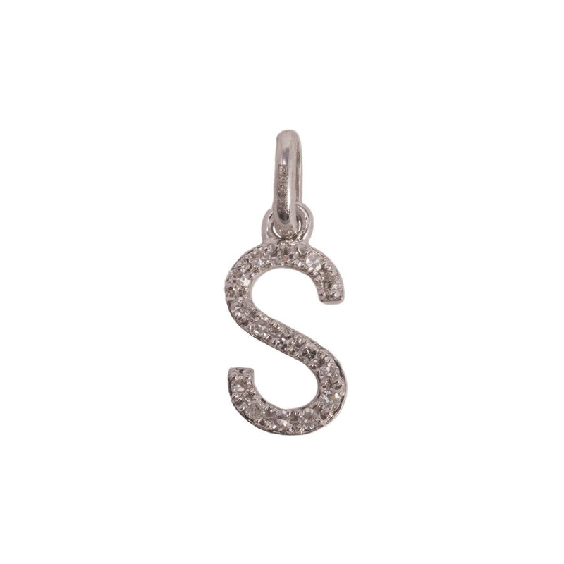14K White Letter S Diamond Charm 5pts 8mm - Otto Frei
