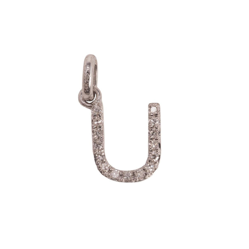 14K White Letter U Diamond Charm 5pts 8mm - Otto Frei