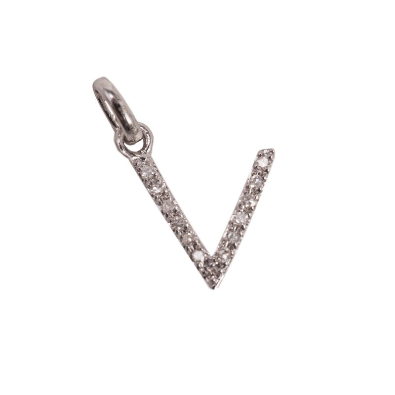14K White Letter V Diamond Charm 5pts 8mm - Otto Frei