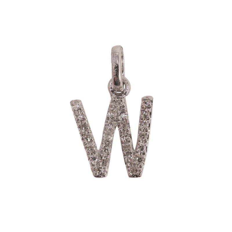 14K White Letter W Diamond Charm 9pts 8mm - Otto Frei