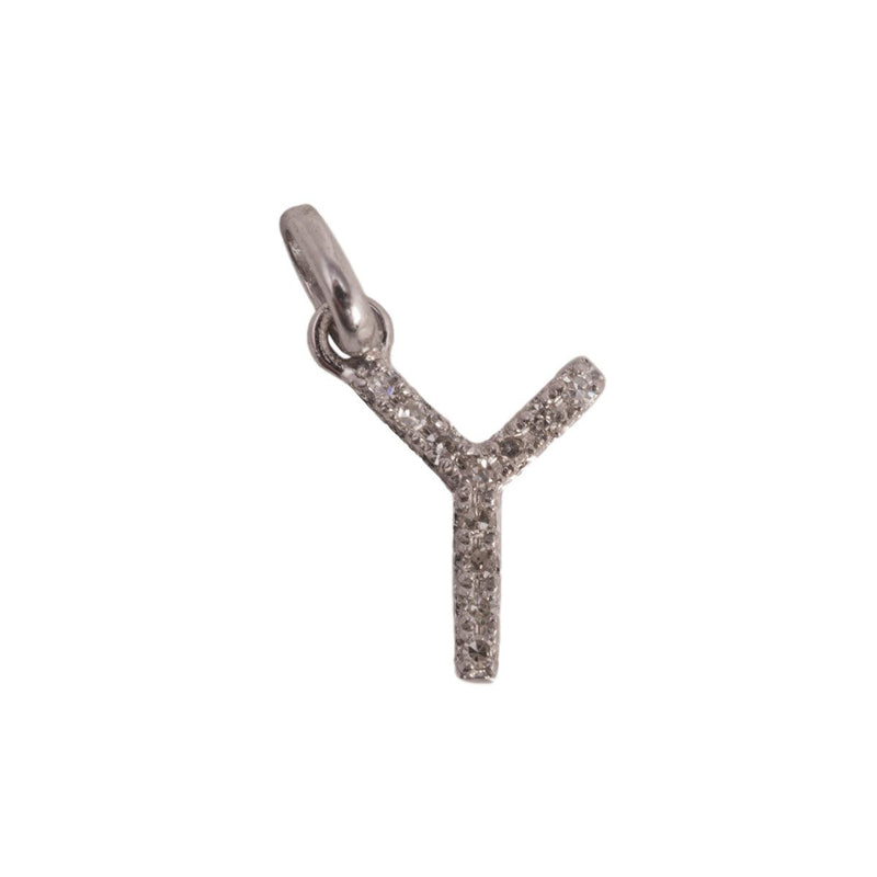 14K White Letter Y Diamond Charm 4pts 8mm - Otto Frei