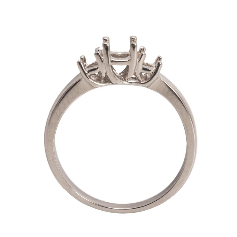 14K White Round 3-Stone Criss-Cross Ring Mountings-Round 4mm Center Stone with Two 3mm Round Sides - Otto Frei