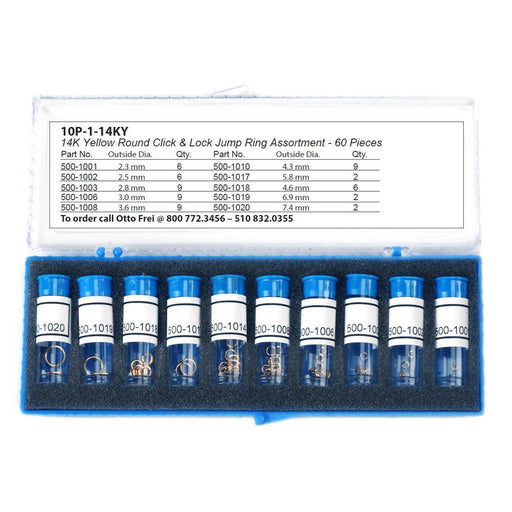 14K Yellow Round Click & Lock Jump Ring 60 Piece Assortments - Otto Frei