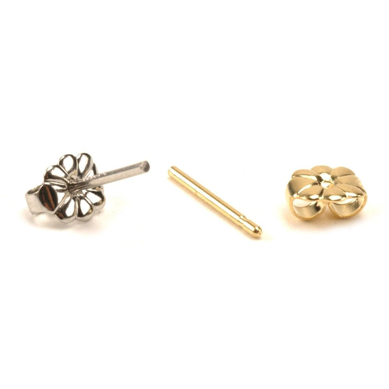 14KY, 14KW, 18KY, 18KW & Platinum .036" Friction Earring Post & Heavy Flower 6.1 Earring Backs Set - Otto Frei