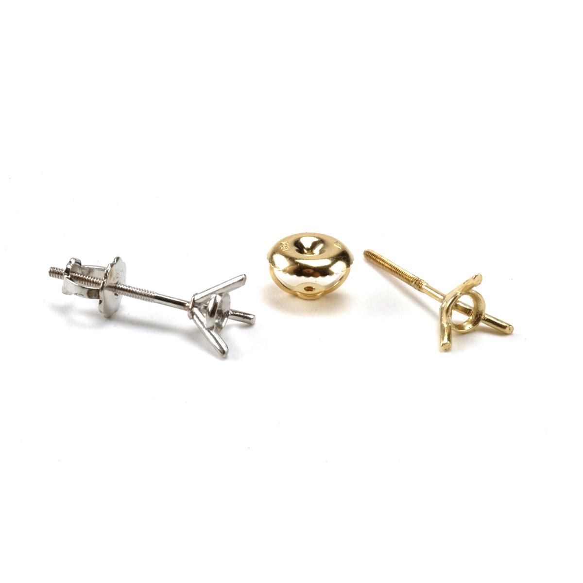 Gold & Platinum Round 3-Prong Cocktail Earring Mounting | Screwpost ...