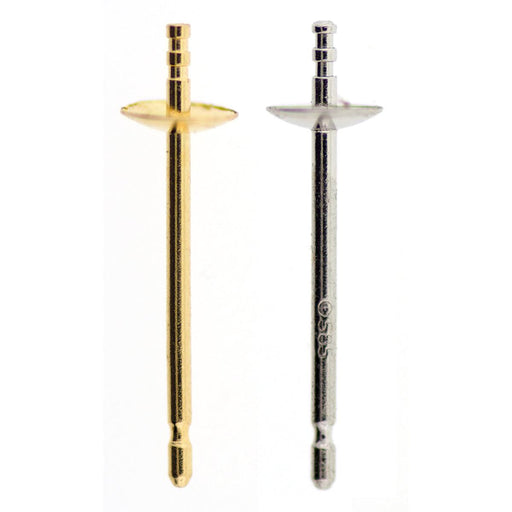 14KY, 14KW & 18KY Pearl & Stone Posts - 3.0mm Cup with Peg-0.66mm Diameter x 9.5mm Length - Otto Frei