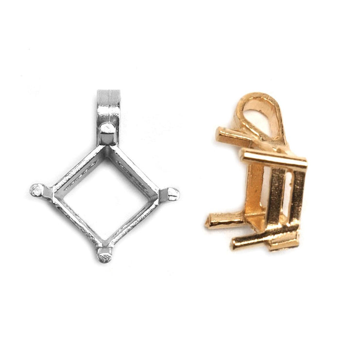 14KY, 18KY & Platinum Square 4-Prong Pendant with Straight Bail - Otto Frei