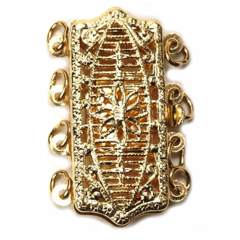 14KY 20 mm Rectangular Filigree 4-Strand Pearl Clasp - Otto Frei